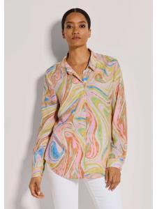 MADELEINE Длинная блузка с оригинальным принтом в бело-желто-синих тонах