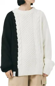 Мужской вязаный свитер зимний теплый стиль стритвир контрастный цвет повседневный круглый вырез универсальный пуловер