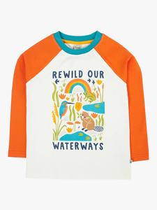 Детский топ Tamar с рукавом реглан из хлопка Frugi, Soft White/Waterways