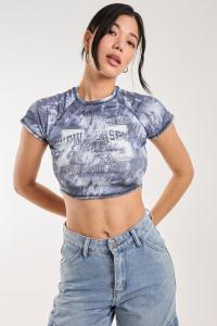 Укороченный топ в рубчик с рисунком Tie Dye Pink Vanilla, темно-синий