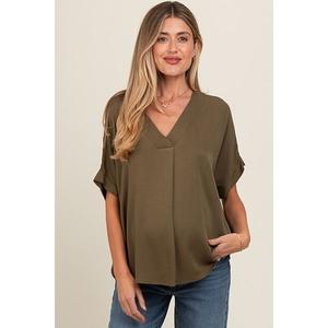 Топ для беременных с V-образным вырезом и защипами Pinkblush, Olive Green