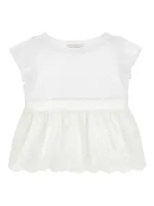 Топ с кружевной вышивкой Monnalisa, белый