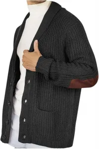 Черный мужской кардиган с кнопками и V-образным вырезом SUWBMHWE