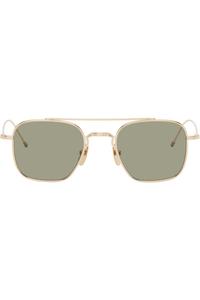 Квадратные солнцезащитные очки-авиаторы из золотистого титана Thom Browne, White Gold
