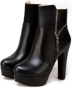 Элегантные женские ботильоны на высоком каблуке, свадебное платье с открытым животом, с круглым носком, боковая молния, платформенные ботинки, праздничная обувь OXCOWNIU, Black
