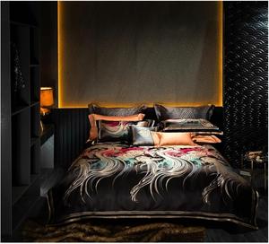 YUSIWOAL Комплект постельного белья из жаккардовой парчи с вышивкой черное золото