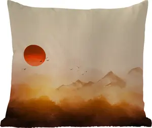 Подушка для улицы - Картина - Солнце - Пейзаж - Птицы - 40x40 см - Устойчива к погодным условиям - Подушка для отдыха - Подушка - Для интерьера - Обивка с изображением MuchoWow