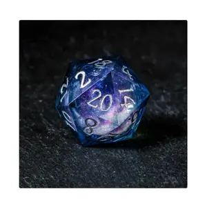 d20 Liquid Core — темно-синий с серебром, Resin Dice (Crystal Maggie)