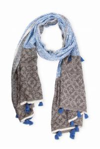 Хлопковый шарф с кисточками синего цвета Saachi