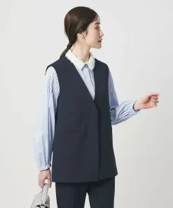 Жилет средней длины с двойным перекрещиванием, можно стирать United Arrows, цвет Navy