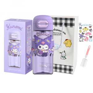 Пластиковый стакан Kulomi 630 мл Sanrio, Kuromi Water Cup+Shopping Bag+Cup Brush Stickers