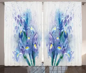 Штора ABAKUHAUS Floral Rustic, Iris Fresh Colors, присборенная тесьма для спальни с петлями и крючками, 280 x 245 см, цвет: фиолетовый, бирюзовый, экрю Abakuhaus