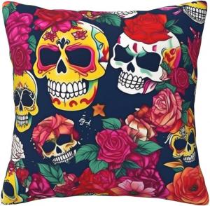 CarXs Подушка Sugar and Skulls and Flowers с двусторонним принтом Sugar and Skulls and Flowers