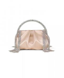 Женский клатч-клатч Tatiana с бахромой и хрустальной ручкой, украшенный кристаллами Jewel Badgley Mischka, бежевый