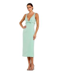 Женское облегающее платье миди из крепа с бантом и бисерной отделкой Mac Duggal, Sage