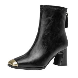 GUDIANFENGDU Женские черные полусапожки на каблуке 7 см без подкладки, цвет Black (Unlined)