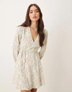 Glamorous мини-платье с V-образным вырезом и завязкой на талии в цвете цитронной орхидеи