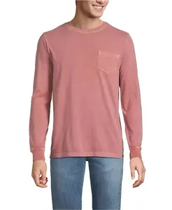 Мужская футболка Super-T с длинным рукавом и карманом в эффекте выцветания на солнце Lands' End, красный