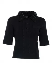 Вязаный поло-топ с косами и бусинами на воротнике Pinko, черный