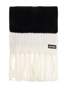 Шарф с бахромой из рубчатой трикотажной ткани Moschino, черный