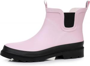 Женские короткие резиновые сапоги Челси для сада, водонепроницаемые ботильоны для дождя для женщин с удобной стелькой, для работы на улице, на любую погоду LANCDON, Pink