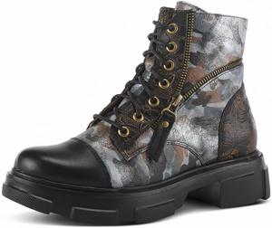 Женские ботильоны Spring Step L'Artiste Carnelian - кожаные ботинки на шнуровке и молнии - ручная роспись, женские ботинки для улицы, Black Multi