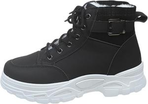 Женские зимние ботинки IWIHMIV, противоскользящие, для походов на улице, с высокой подошвой, на утолщенной подошве, с плюшевой подкладкой, шнуровкой и хлопковой отделкой, Black