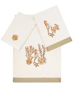 Набор из 3 банных полотенец «Аарон» из турецкого хлопка с вышивкой Linum Home, бежевый