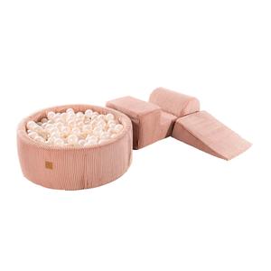 MEOWBABY Игровая площадка из пенопласта с бассейном 230x45см/без шариков для детей, вельвет, пудрово-розовый: жемчужно-белый