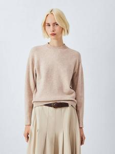 Мягкий джемпер с круглым вырезом из смеси хлопка и шерсти John Lewis, Toast