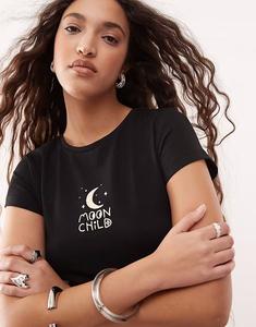 Детская футболка Noisy May с изображением ребенка-луны, черного цвета
