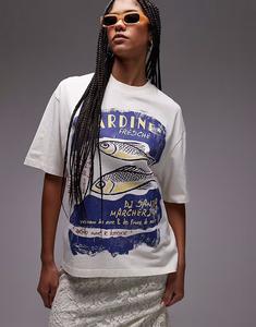 Футболка Topshop с принтом сардины большого размера белого цвета