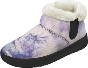 Женские зимние сапоги Forchrinse, модные пушистые ботильоны на меху, удобные, с теплой подкладкой, зимние мини-сапожки, Dragonfly Printed