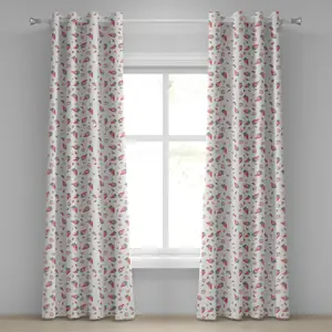 Шторы на люверсах ABAKUHAUS Клубника, гранж-узор с тропическими фруктами для здорового образа жизни - органические продукты, декоративные двухпанельные шторы, 280 см x 260 см, ярко-зеленый с белым