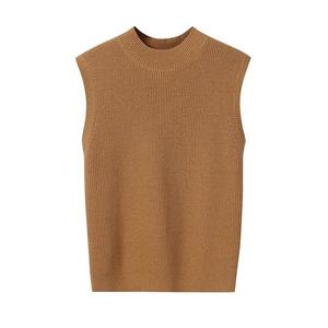 Женский вязаный топ-жилет с ребристым воротником Clearflower, Light Brown