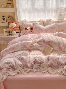 FUANNA Комплект постельного белья, 150 см, 4 предмета, мягкий, комфортный, плотный, теплый, розовый с цветами и бабочками