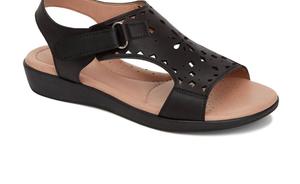 Женские кожаные сандалии Comfort Laser Pattern черного цвета Andrea