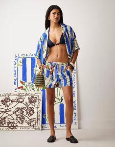 Льняные шорты с цветочной полоской и высокой талией Topshop