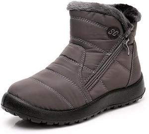 Женские зимние ботинки, снегоступы, теплые короткие ботинки до щиколотки, водонепроницаемые с теплой меховой подкладкой, нескользящие зимние обувь для холодной погоды, уютные утепленные для улицы Qacksv, Grey