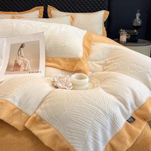 LUOLAI HOME Комплект постельного белья, 4 предмета, простыня на резинке 180х200 см, пододеяльник 200х230 см, цвет Romeo Milk White + Orange