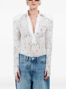 Кружевной топ с длинными рукавами Rowen Rose, белый
