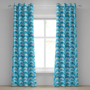 Шторы на люверсах ABAKUHAUS с изображением морских животных, пятнистого горбатого кита, морская тема, летний художественный стиль, орнамент, океанический дизайн, декоративные двухпанельные шторы, 280 см x 260 см, серо-голубой Abakuhaus