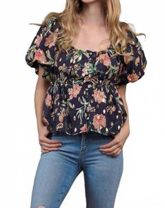 Голубая блузка с цветочным принтом и пышными рукавами на пуговицах Collective Rack