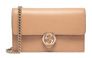 GUCCI Double G Кожаная Сумка-кошелек на цепочке Через плечо Бежевая