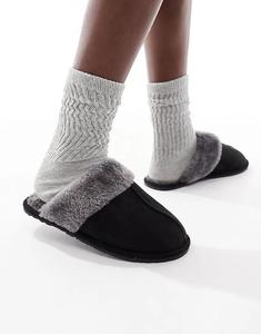 Тапочки-мюли SEQWL из искусственного меха черного цвета