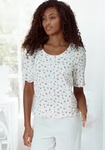 Пижамный топ S.Oliver с объемными рукавами, цвет Weiß-Geblümt