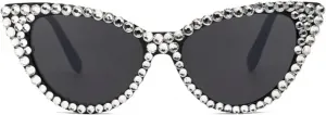 Женские солнцезащитные очки Melrose Cute Cat Eyes, модные, блестящие, с бриллиантами, многоугольные, с красными стразами, модель 8899-C, Black White
