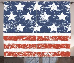 Штора ABAKUHAUS "Американская рустикальная", флаг с эффектом гранж, присборенная тесьма для спальни с петлями и крючками, 280 x 175 см, цвет: белый, синий, красный Abakuhaus