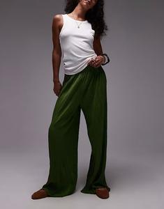 Широкие брюки Topshop с мятой отделкой оливкового цвета