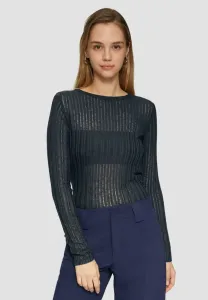 Топ с длинными рукавами leicht transparentes mit drop needle struktur Qs, Tiefblau